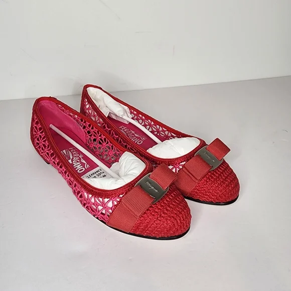 Salvatore Ferragamo Variner Knit Ballet Flat Sandals in Pink Size 9.5